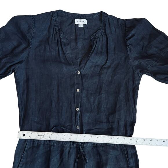 Velvet Graham & Spencer Women’s M Black Linen Jumpsuit Short Sleeve Button Front - Picture 13 of 15